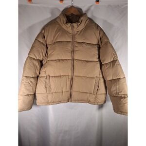 New Look Men Puffer Jacket Tan Beige XL Full Zip Funnel Neck Warm Winter Coat